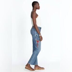 Johnny Was Kali High Rise Embroidered Distressed Cropped  Jeans Denim Size 27